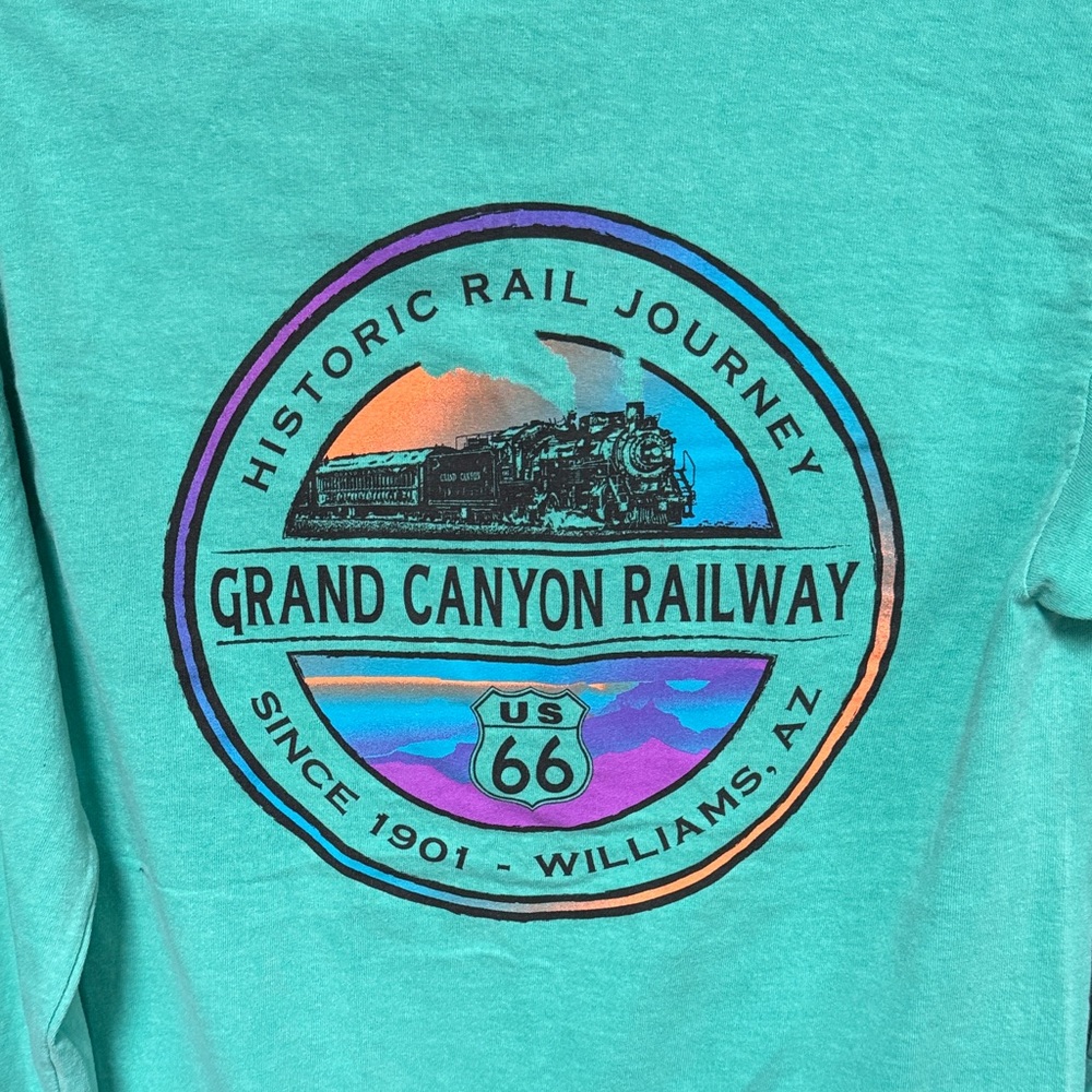 Blue 84 Teal Long Sleeve Tee with Grand Canyon Railway Design - Picture 5 of 6